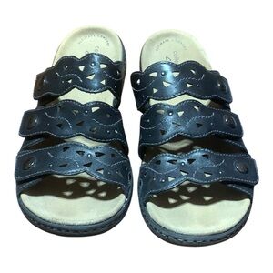 Clarks Collection Women's Slip On Sandals Laurieann Echo Black Leather Size 10